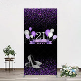 Lofaris Purple Black Heel Balloons Birthday Rectangle Backdrop
